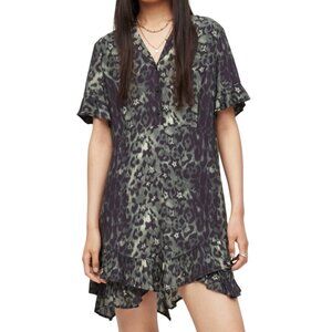 All Saints Dress Frankie Celia Olive Leopard Star Minidress